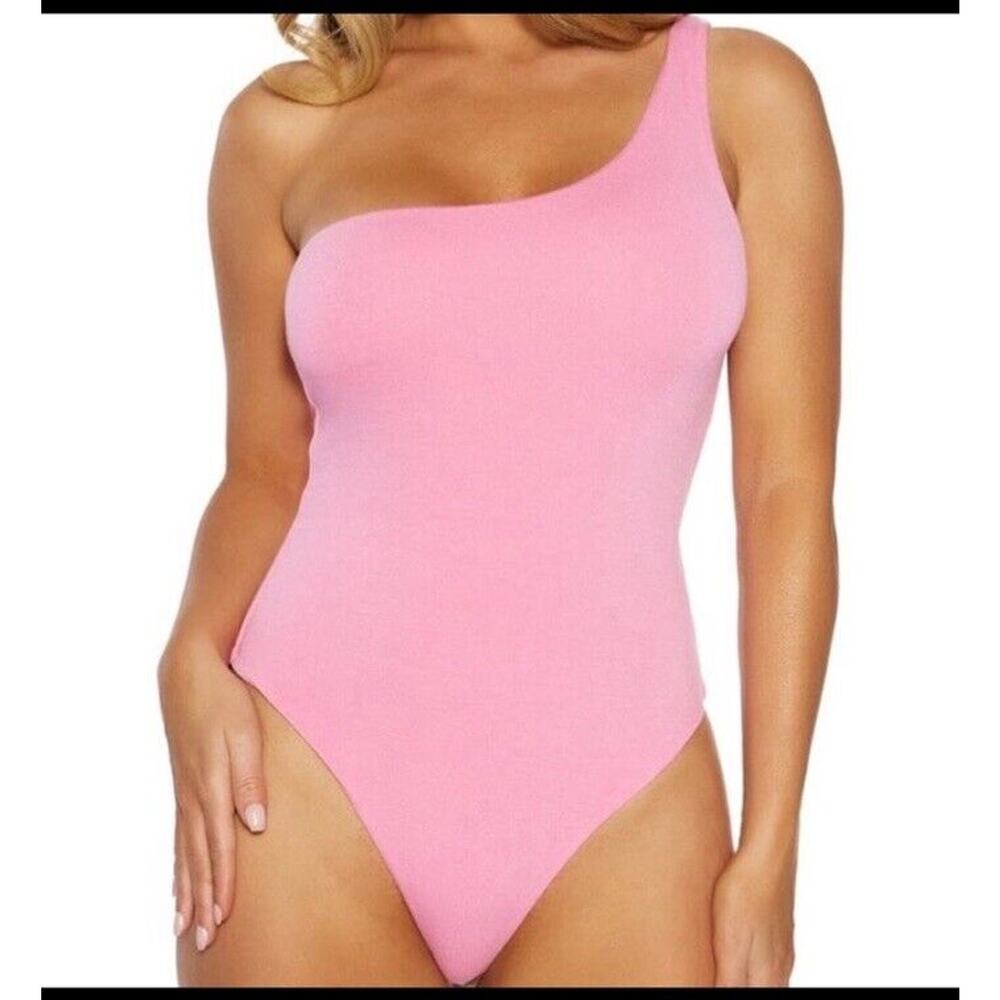 NWT Pink Naked Wardrobe Sculpt Side One Shoulder Thong Bodysuit Size XL Chic